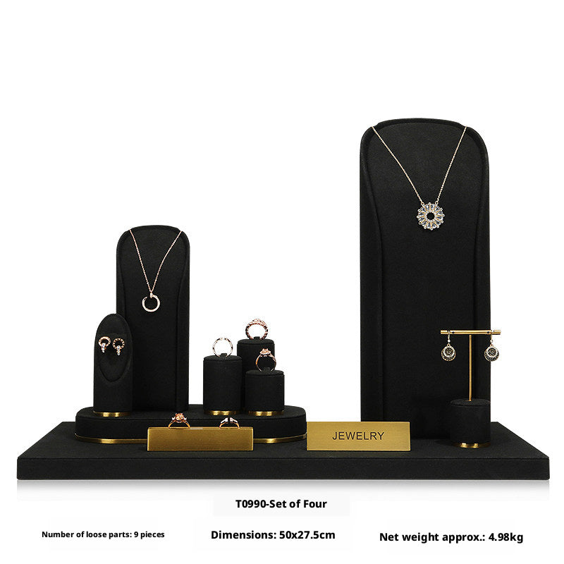 Luxury Black Suede Necklace Bust and Display Stand Set