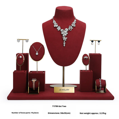 Elegant Metal Velvet Jewelry Organizer Display Props for Countertop