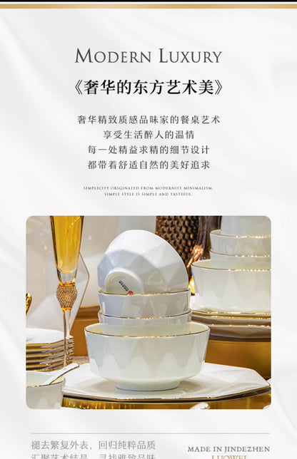 Underglaze color tableware Jingdezhen ceramic advanced sense light luxury bone China bowl dish dish set home