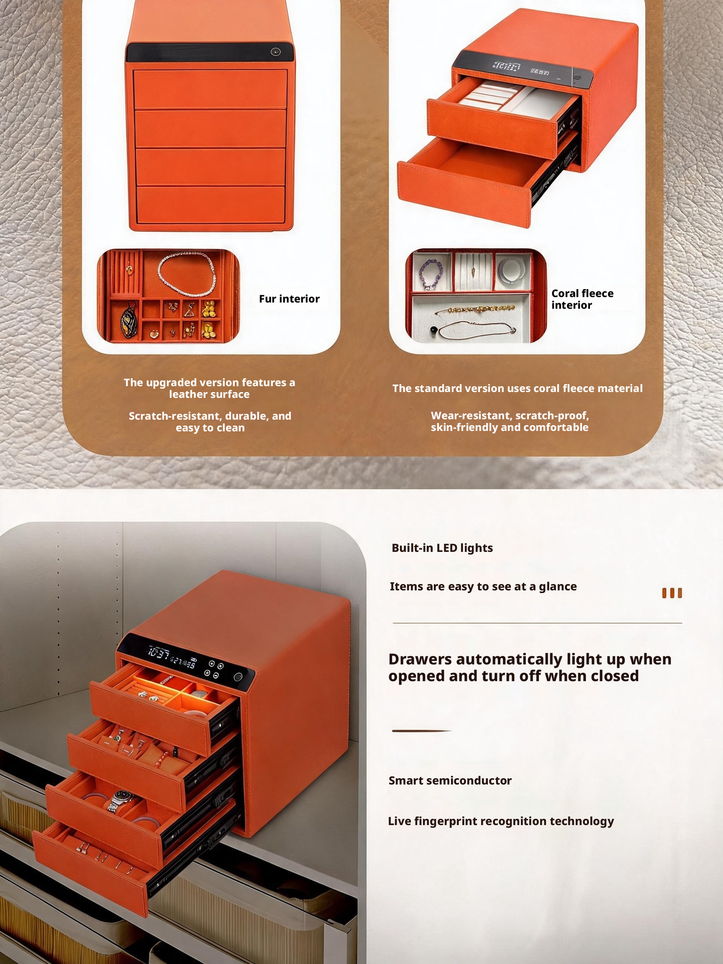 Smart Jewelry Safe Box, App Controlled Electronic Security Case, Multi-Drawer Lockable Storage, Remote Monitor
