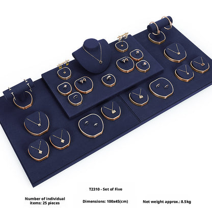 Luxury Suede Jewelry Display Set with Gold Metal Frame for Showcase