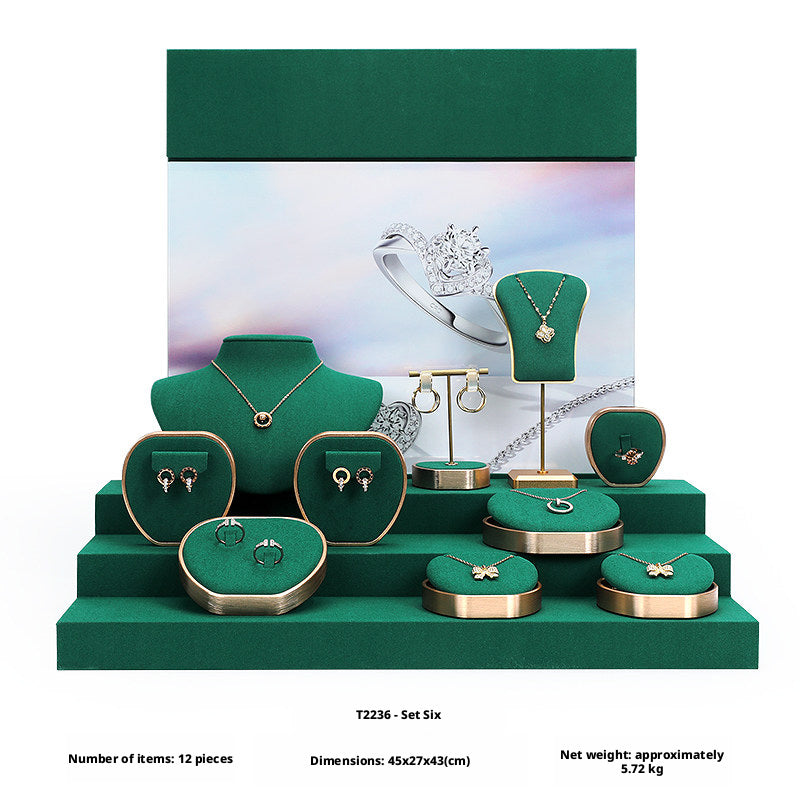 Metal & Suede Jewelry Display Stand Set for Retail Store Countertop