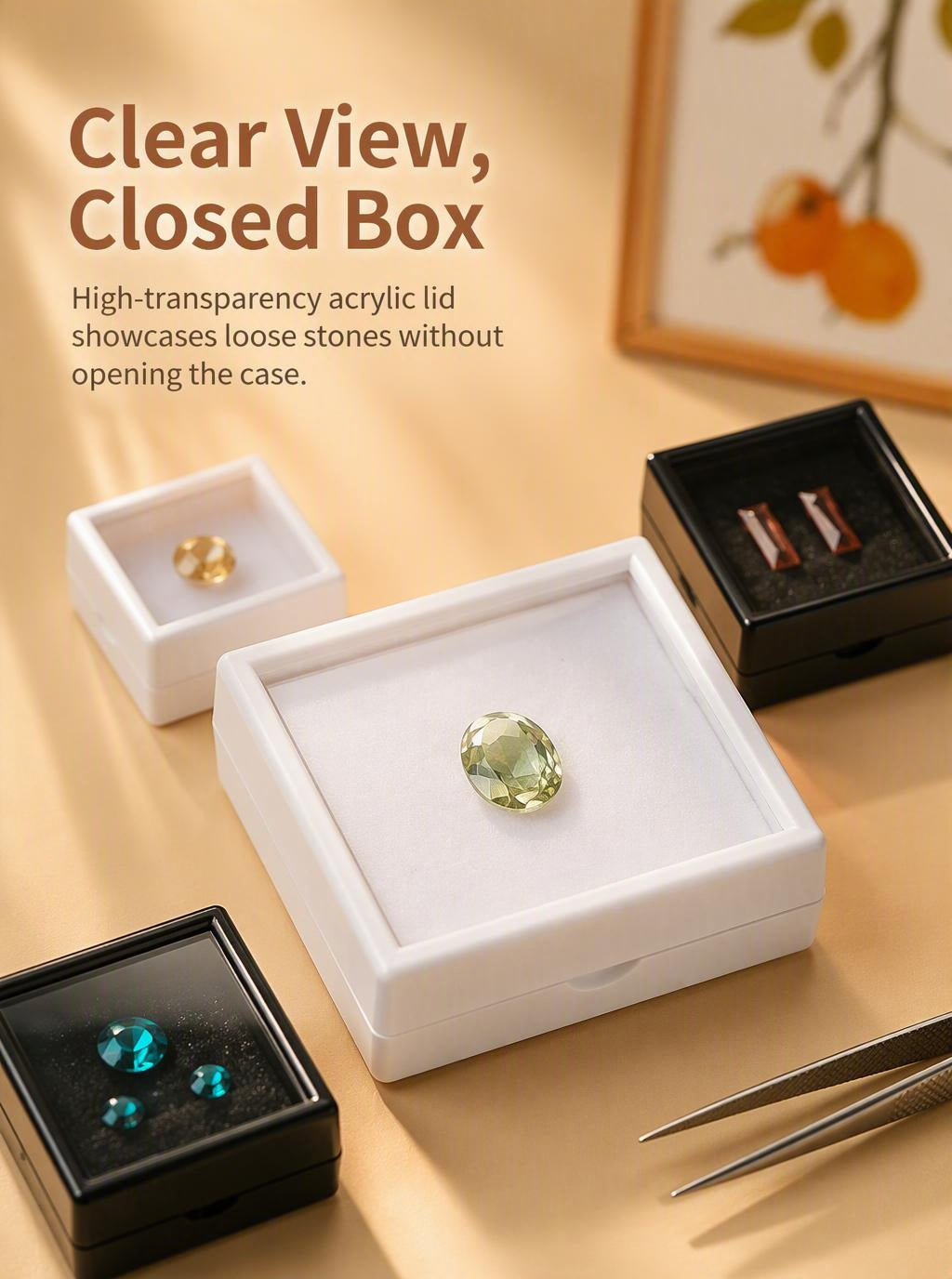 10pcs Gemstone Display Box with Clear Lid and Sponge for Loose Stones and Jewelry