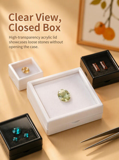 10pcs Gemstone Display Box with Clear Lid and Sponge for Loose Stones and Jewelry