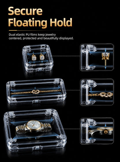 5pcs Clear PS Jewelry Display Box, Floating Gemstone Storage Case, Acrylic Packaging for Rings Earrings