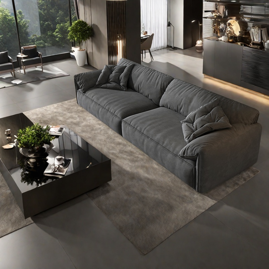 Elephant ears living room straight row sofa small flat solid wood frame comfortable simple cowhide sofa