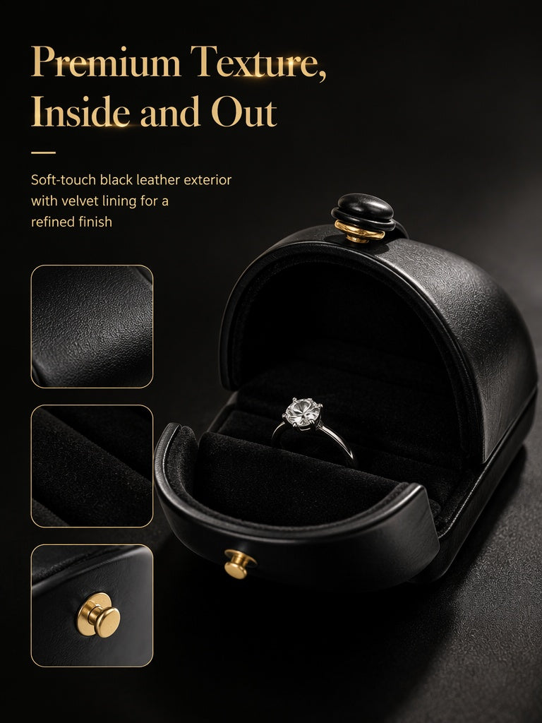 5PCS Black PU Leather Snap Jewelry Box, Faux Leather Ring Earring Bangle Pendant Case
