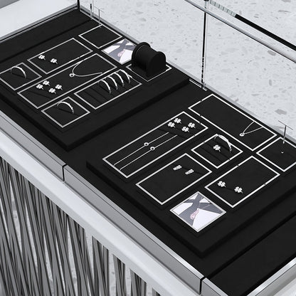 Silver Metal Jewelry Display Tray with Black Velvet for Rings and Necklaces