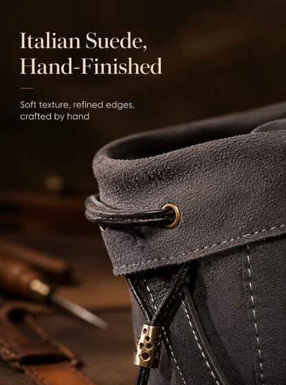 Handcrafted Suede Drawstring Pouch, 4-Section Jewelry Organizer, Anti-Tangle Bead Storage Bag with Leather Handle