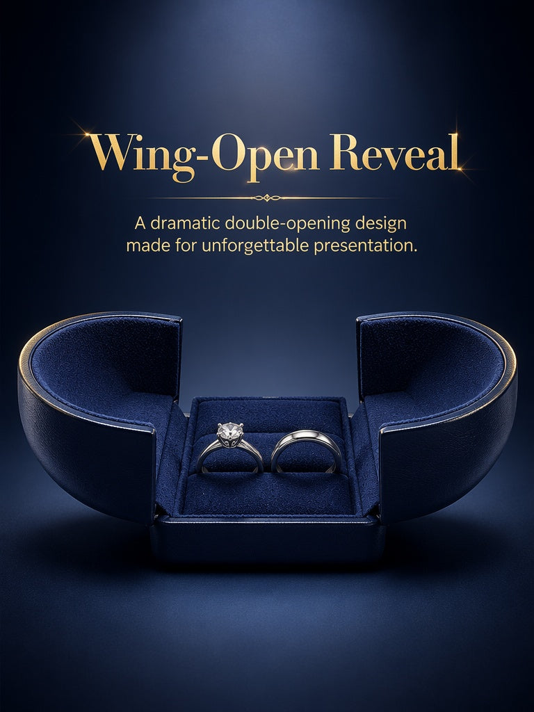 5pcs Navy Velvet Engagement Ring Box, Double Slot Proposal Case, Unique Double-Wing Jewelry Holder