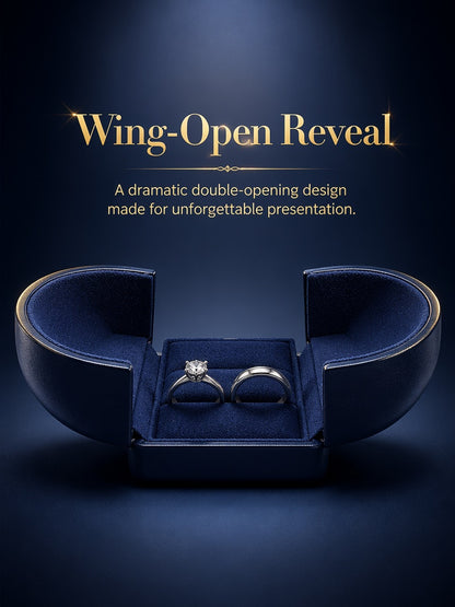 5pcs Navy Velvet Engagement Ring Box, Double Slot Proposal Case, Unique Double-Wing Jewelry Holder