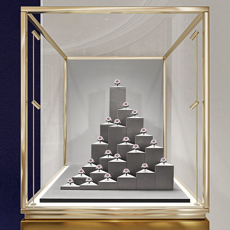 Gray Suede Ring Display Stand with Multi-Level Steps for Vendors