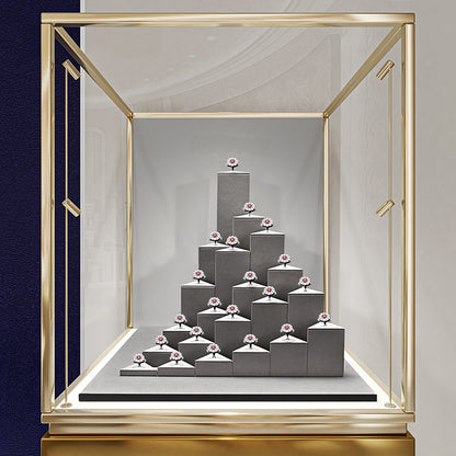 Gray Suede Ring Display Stand with Multi-Level Steps for Vendors