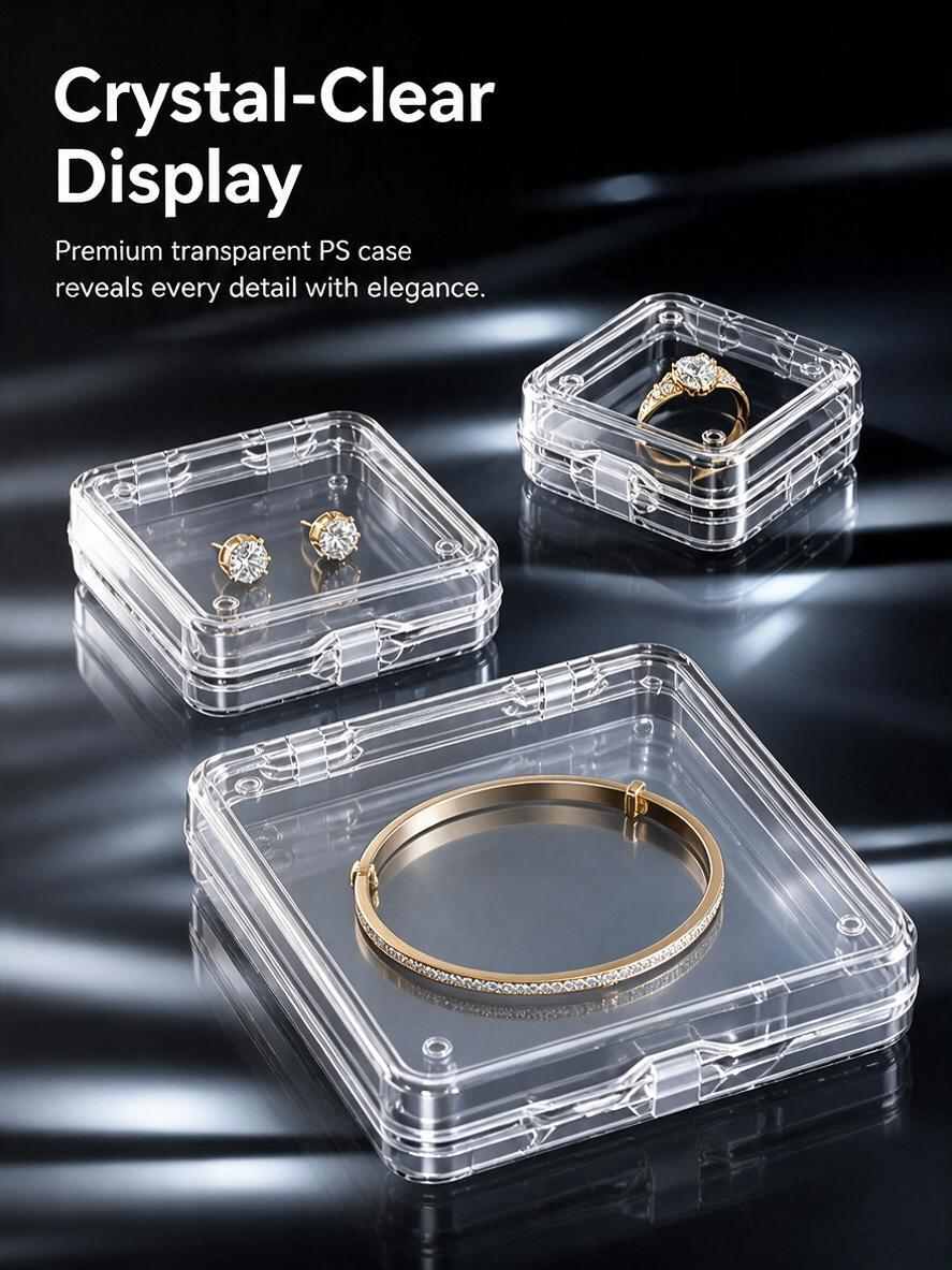 5pcs Clear PS Jewelry Display Box, Floating Gemstone Storage Case, Acrylic Packaging for Rings Earrings