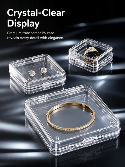 5pcs Clear PS Jewelry Display Box, Floating Gemstone Storage Case, Acrylic Packaging for Rings Earrings