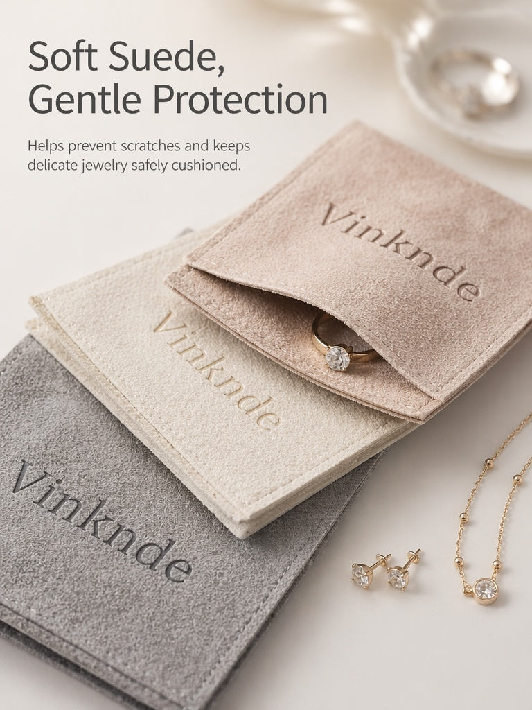 50PCS Soft Suede Drawstring Pouches with Custom Logo, Jewelry Storage Bags, Anti-Scratch Gift Packaging