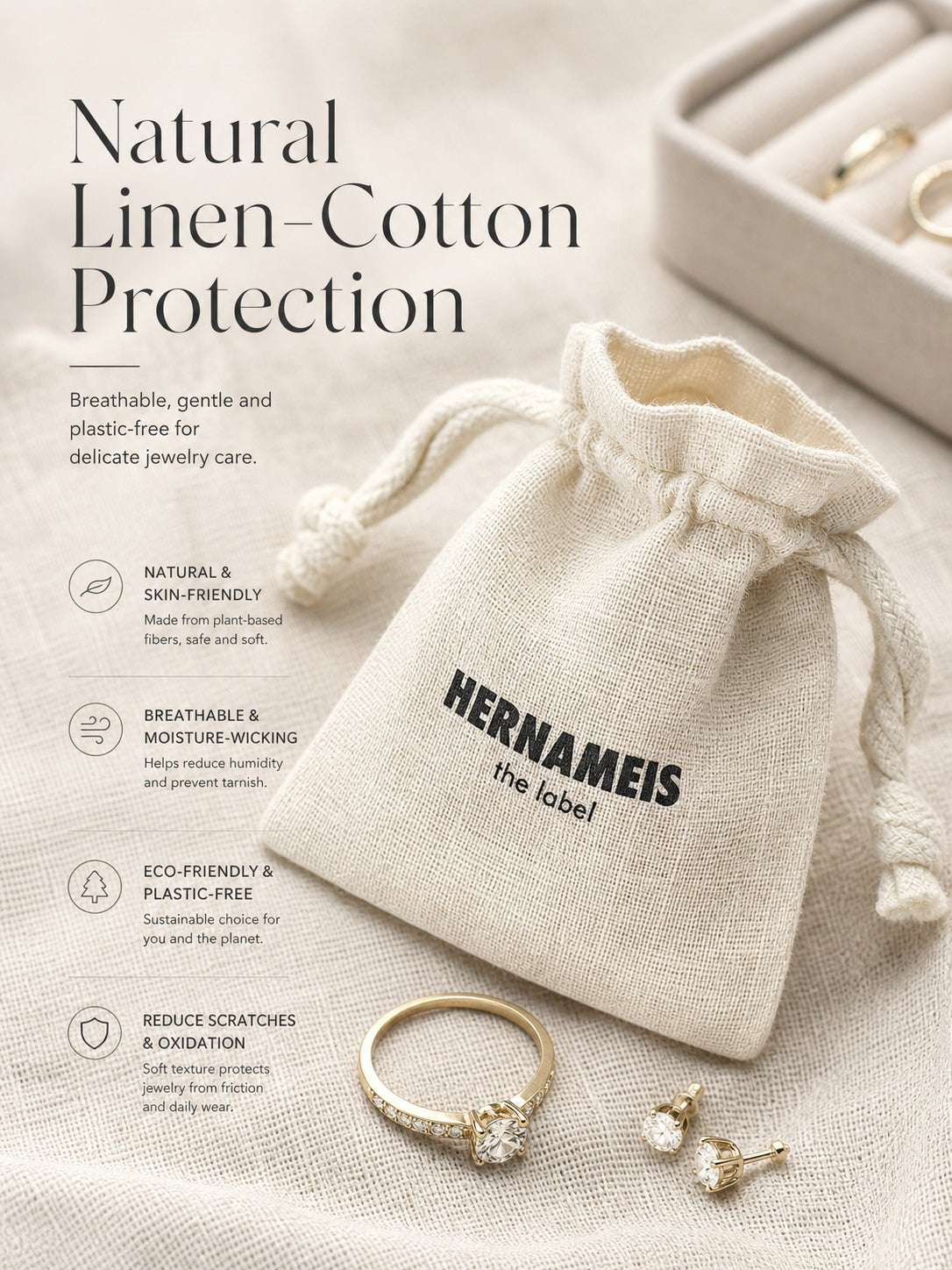 100PCS Custom Logo Cotton Jewelry Pouches, Personalized Drawstring Gift Bags