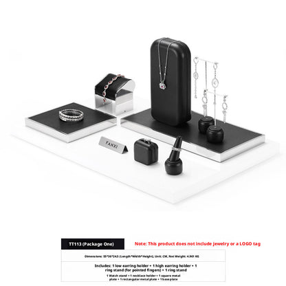 Black Leather Jewelry Display Set with Metal Trays for Rings and Earrings