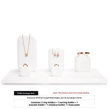 White Suede Jewelry Display Set with Necklace Stand and Ring Holders