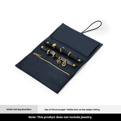 Leather Travel Jewelry Organizer with Ring Holder for Necklaces and Earrings