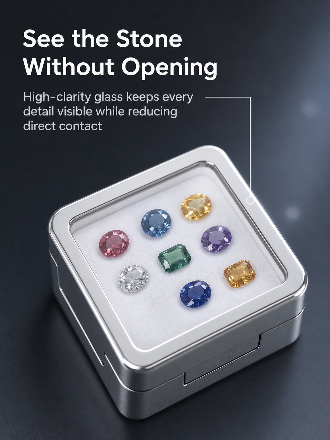 Gemstone Display Case, Crystal Clear Top Jewelry Box, Diamond Organizer, Travel Storage (Sponge Insert)