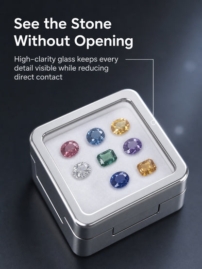 Gemstone Display Case, Crystal Clear Top Jewelry Box, Diamond Organizer, Travel Storage (Sponge Insert)