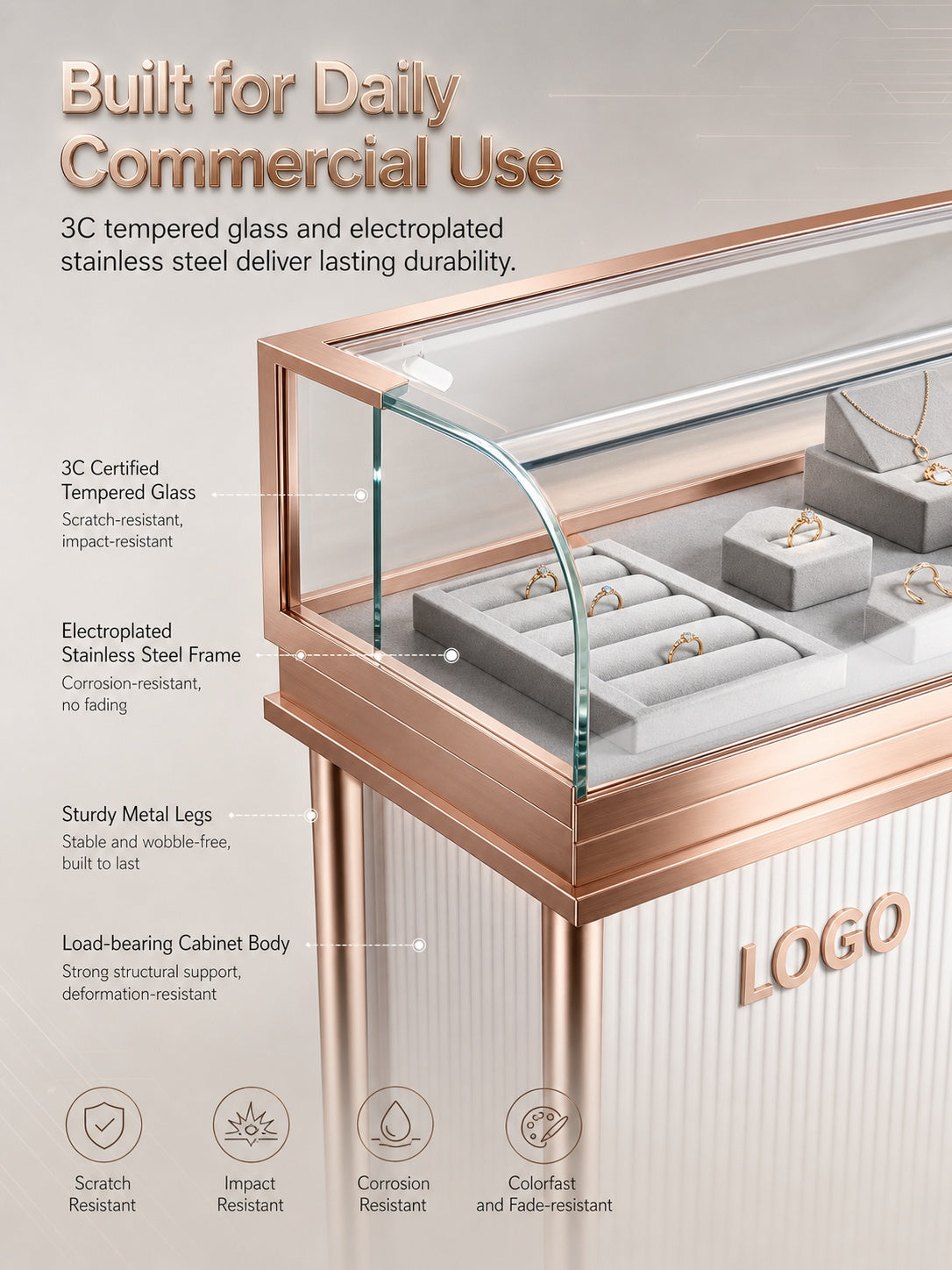 Stainless Steel Electroplated Jewelry Display Stand - Countertop Showcase Rack for Retail Stores Jewelry cabinet