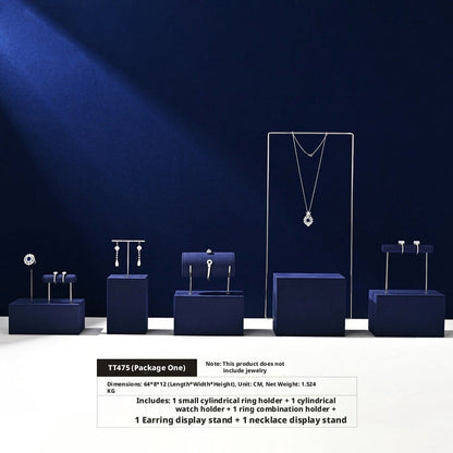 Navy Blue Velvet Jewelry Display Set with Metal Stands for Vendors