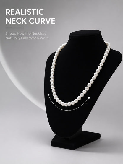 Velvet Necklace Display Bust, Tabletop Jewelry Stand for Pearls, Black Gray Set