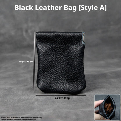 5pcs Genuine Leather Storage Pouch, Waterproof Pebble Cowhide Bag, Snap Drawstring Zipper Closure, Jewelry Organizer