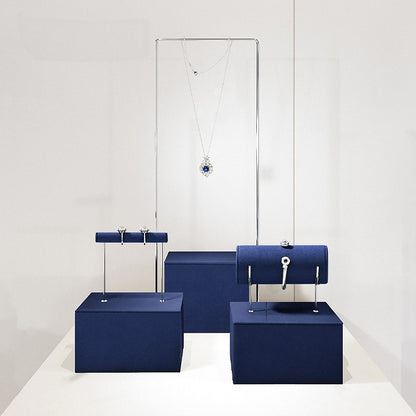 Navy Blue Velvet Jewelry Display Set with Metal Stands for Vendors