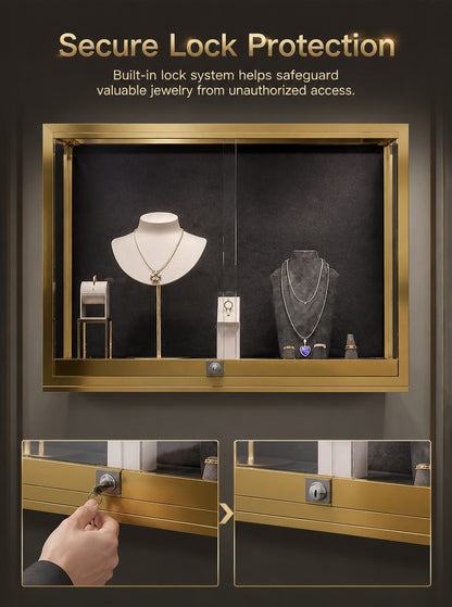 Luxury Wall Mounted Jewelry Display Cabinet, Stainless Steel Frame, Tempered Glass Showcase, Lockable Organizer