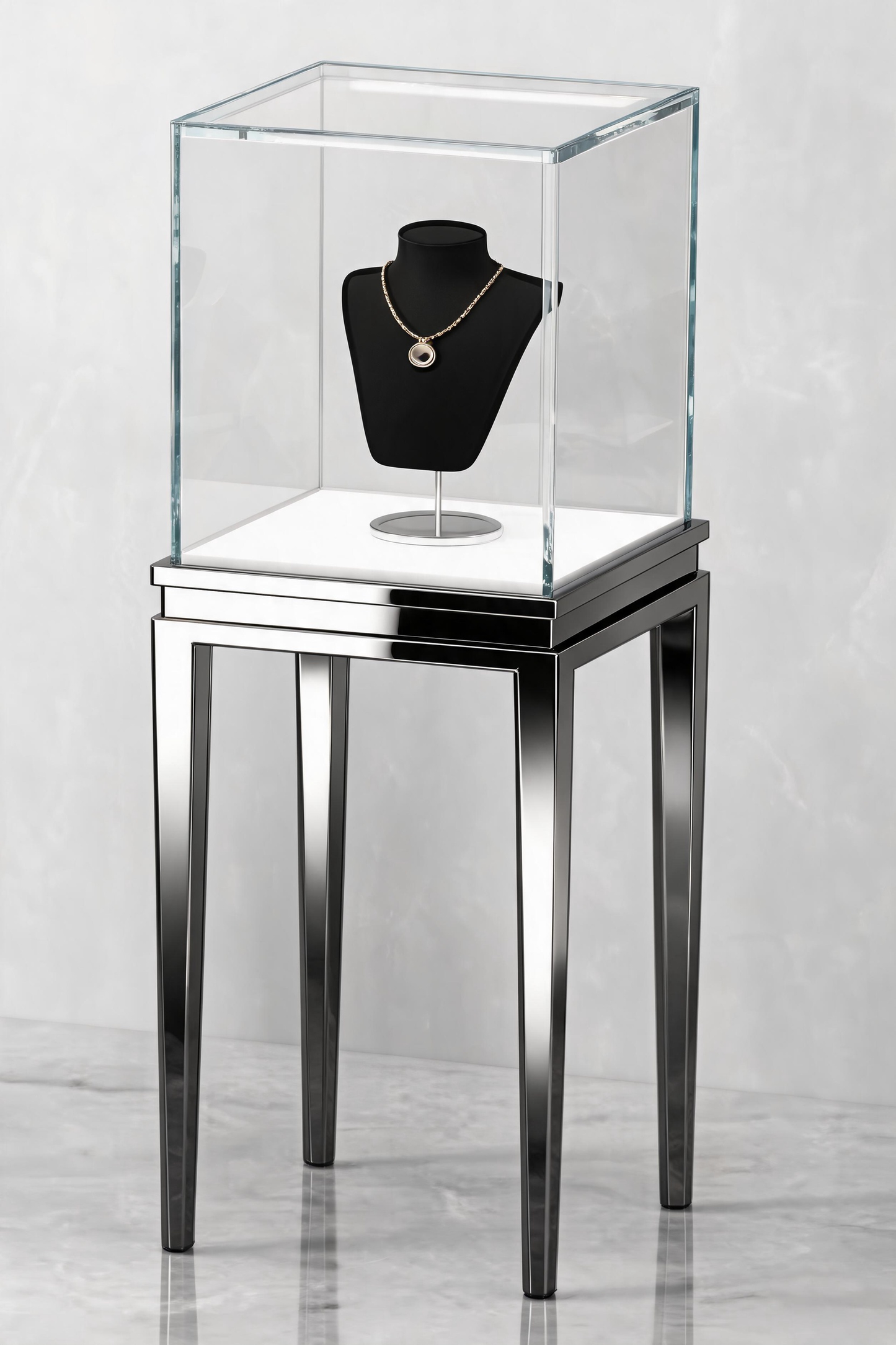 Stainless steel Luxury Jewelry Display Cabinet, Tempered Glass, Dual-Row LED, Gold Finish