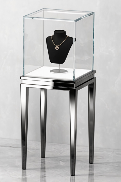 Stainless steel Luxury Jewelry Display Cabinet, Tempered Glass, Dual-Row LED, Gold Finish