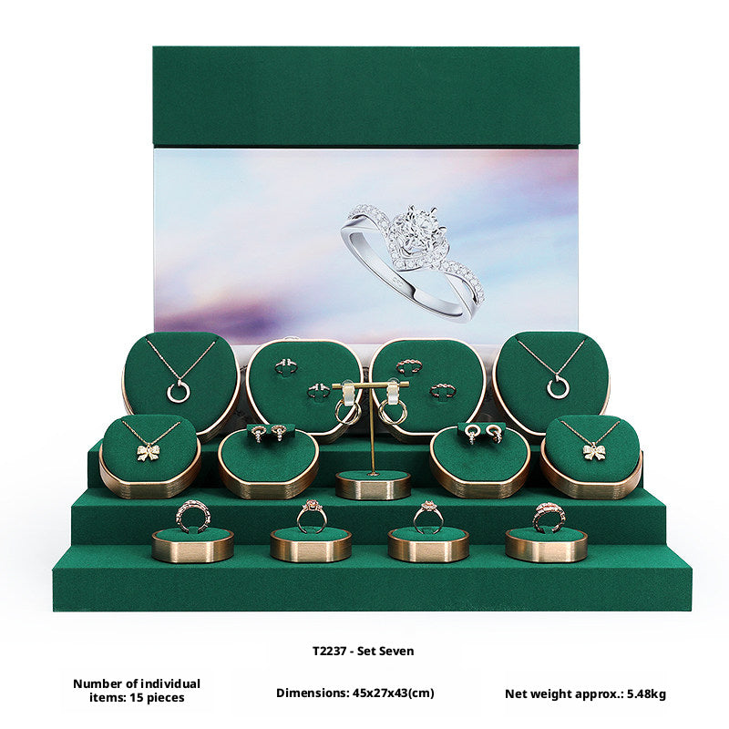 Metal & Suede Jewelry Display Stand Set for Retail Store Countertop