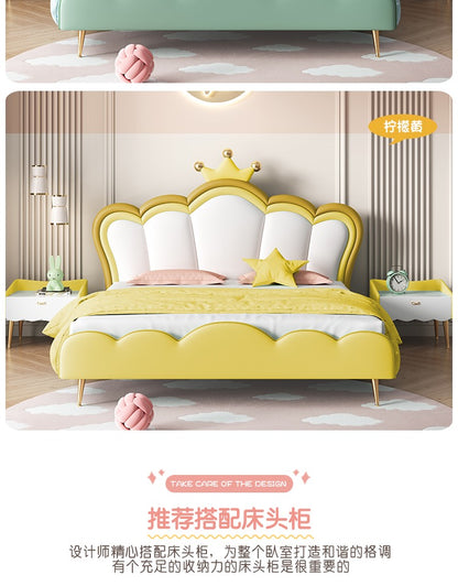 Children Crown Princess bed Girls bed Pink girls Room Dream girl bed Light luxury net red leather bed