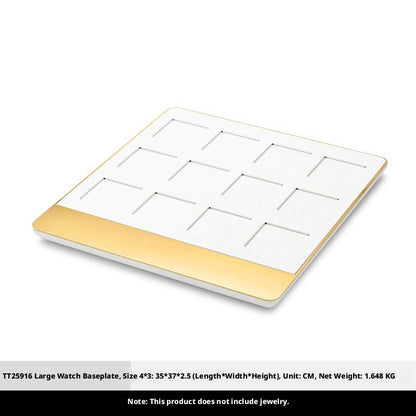 White Leather Jewelry Display Set with Gold Trim for Watch and Ring