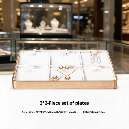 Gold Metal Jewelry Tray with Velvet Lining for Ring and Necklace Display