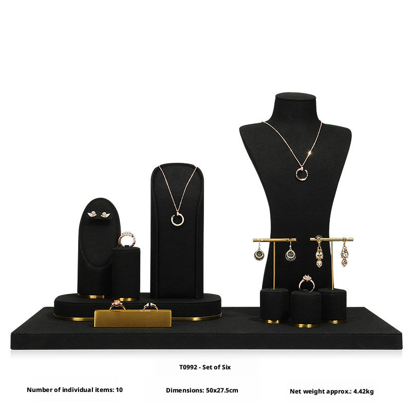 Luxury Black Suede Necklace Bust and Display Stand Set
