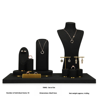 Luxury Black Suede Necklace Bust and Display Stand Set
