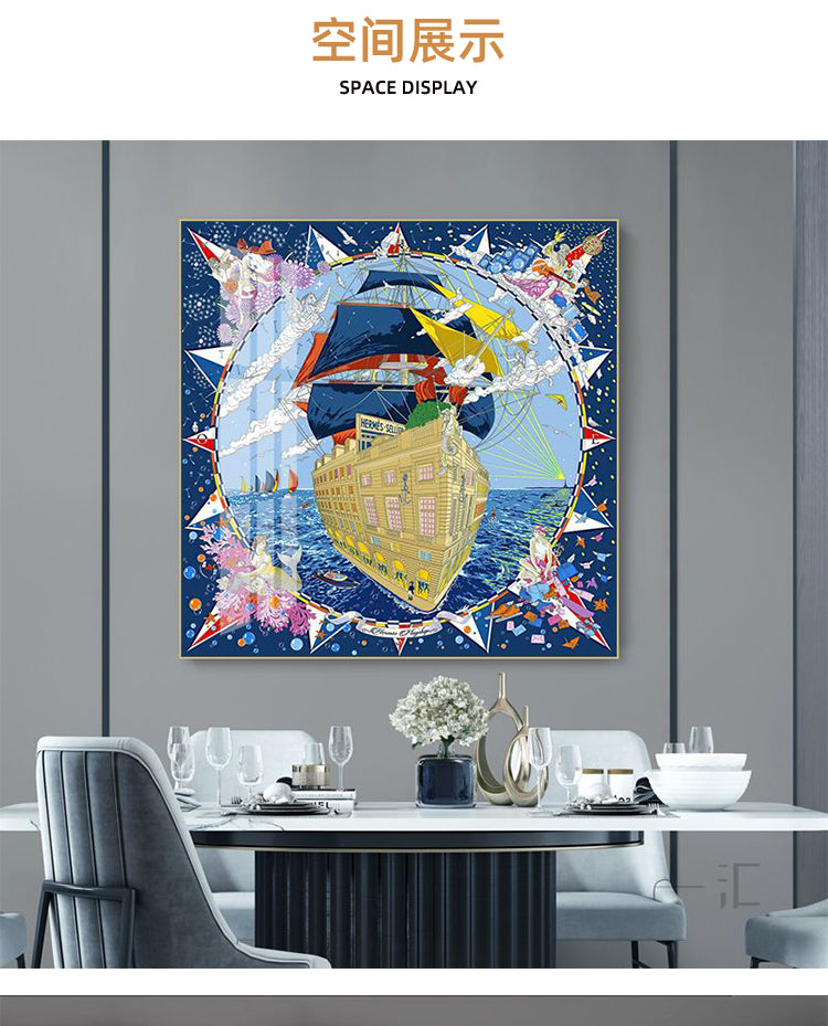 Love horse silk scarf hanging painting modern simple living room sofa background wall floor painting porch senior sense hanging painting light luxury