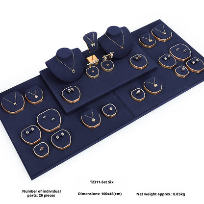 Luxury Suede Jewelry Display Set with Gold Metal Frame for Showcase