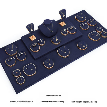 Luxury Suede Jewelry Display Set with Gold Metal Frame for Showcase