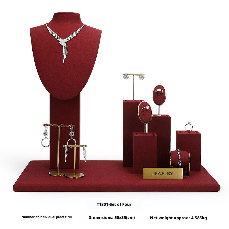 Elegant Metal Velvet Jewelry Organizer Display Props for Countertop