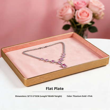 Gold Metal Jewelry Tray with Velvet Lining for Ring and Necklace Display