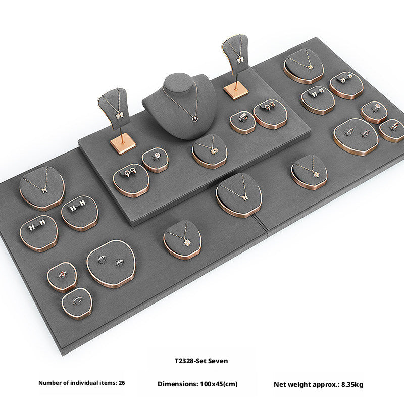 Geometric Velvet Jewelry Showcase Tray & Bust for Retail Counter