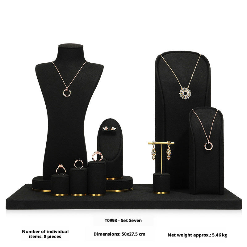 Luxury Black Suede Necklace Bust and Display Stand Set