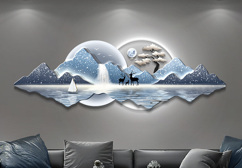 Water generates wealth light luxury living room decorative painting New Chinese sofa background wall hanging painting advanced sense welcome pine wall lamp painting