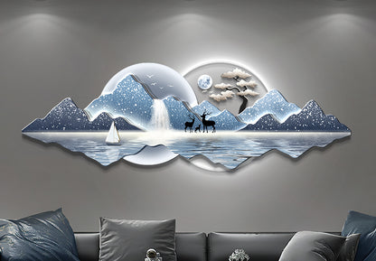 Water generates wealth light luxury living room decorative painting New Chinese sofa background wall hanging painting advanced sense welcome pine wall lamp painting