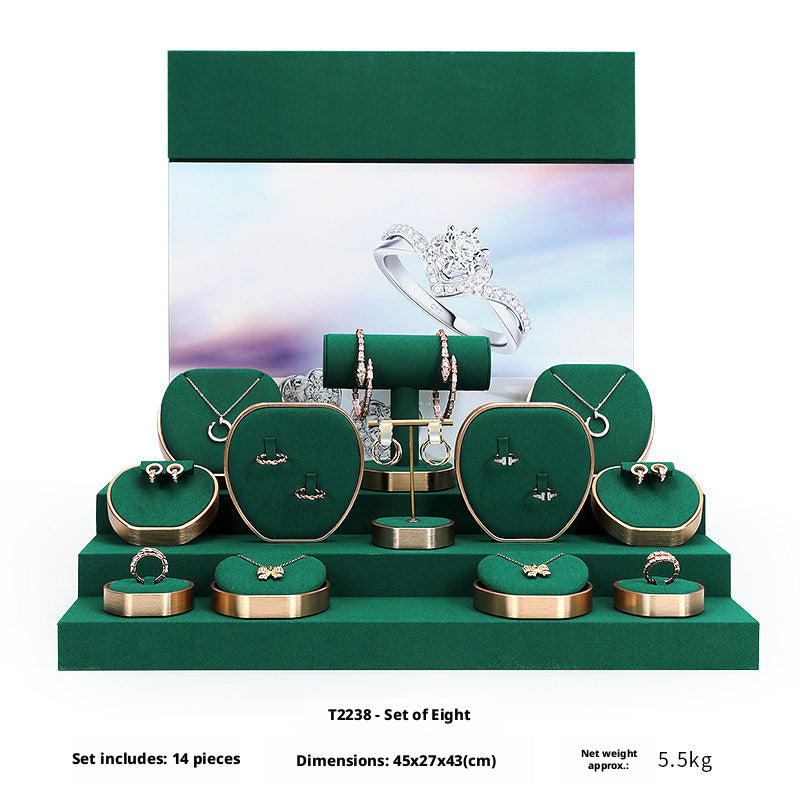 Metal & Suede Jewelry Display Stand Set for Retail Store Countertop